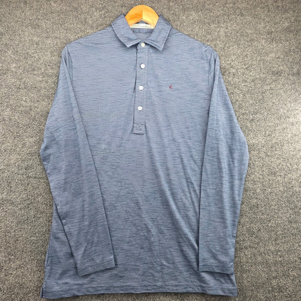 Criquet Mens Long Sleeve Polo Shirt Blue Heathered Performance‎ Blend Size S